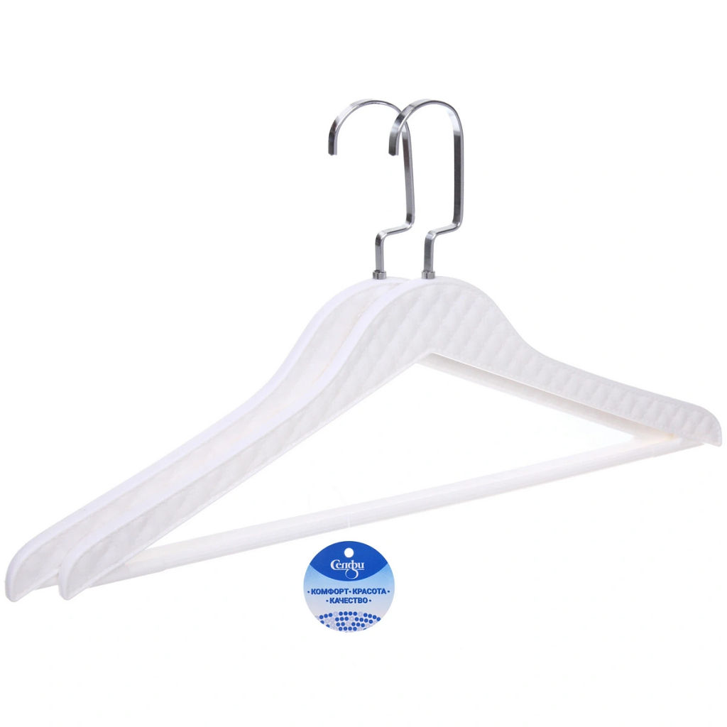 Цена за 2 шт. Плечики для одежды 2шт "ФРАТТО", цвет белый, 44*24см (Лейбл Селфи) имитация под кожу