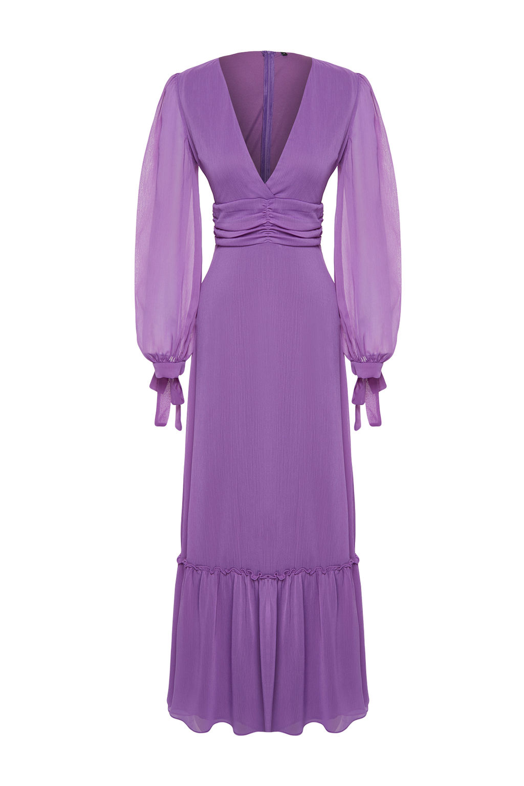 Mor A-Kesim Dokuma Sifon Uzun Gece Abiye Elbise TPRSS24AE00117 - Trendyolmilla фото 7