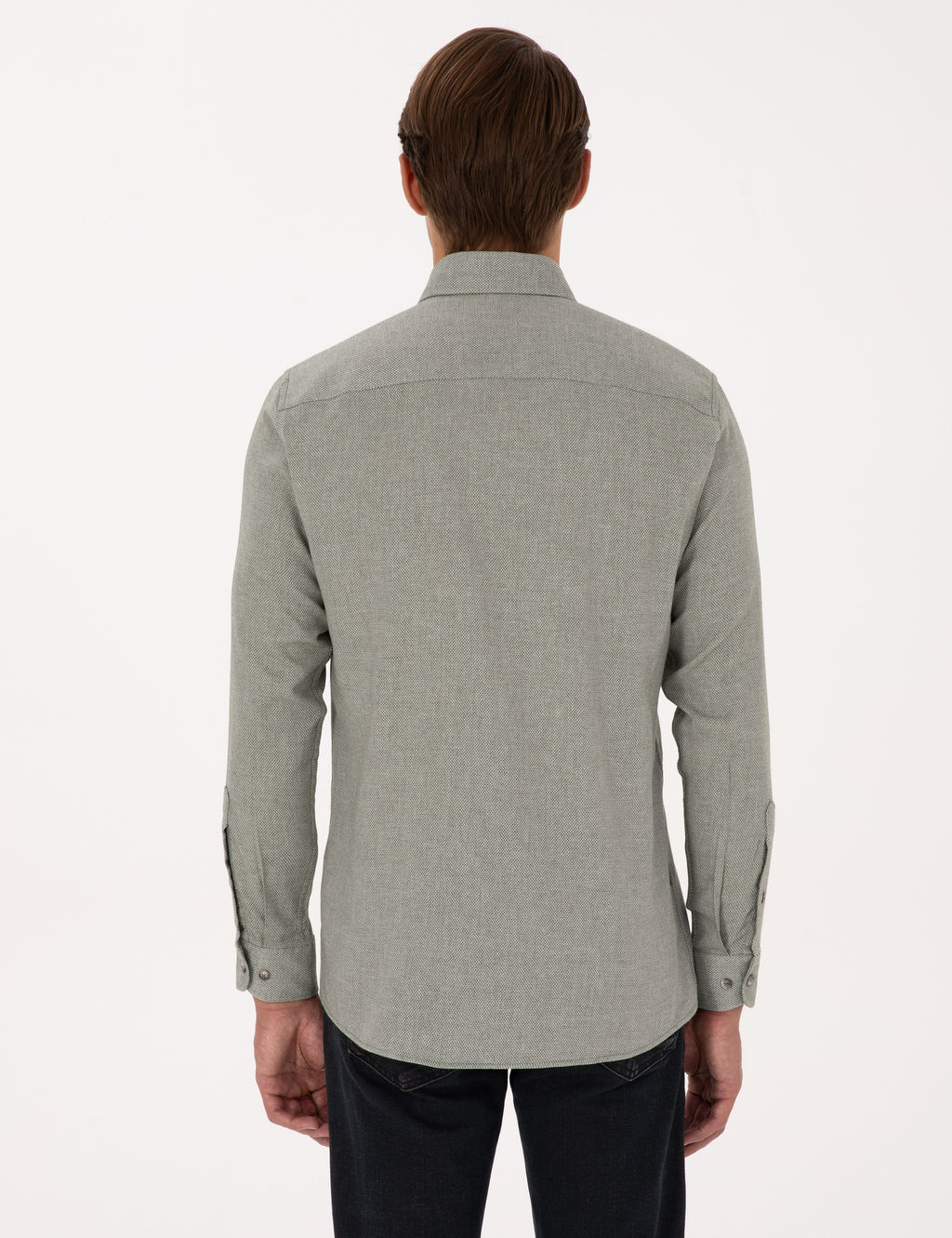 Ye_il Slim Fit Dokulu Uzun Kollu G_mlek