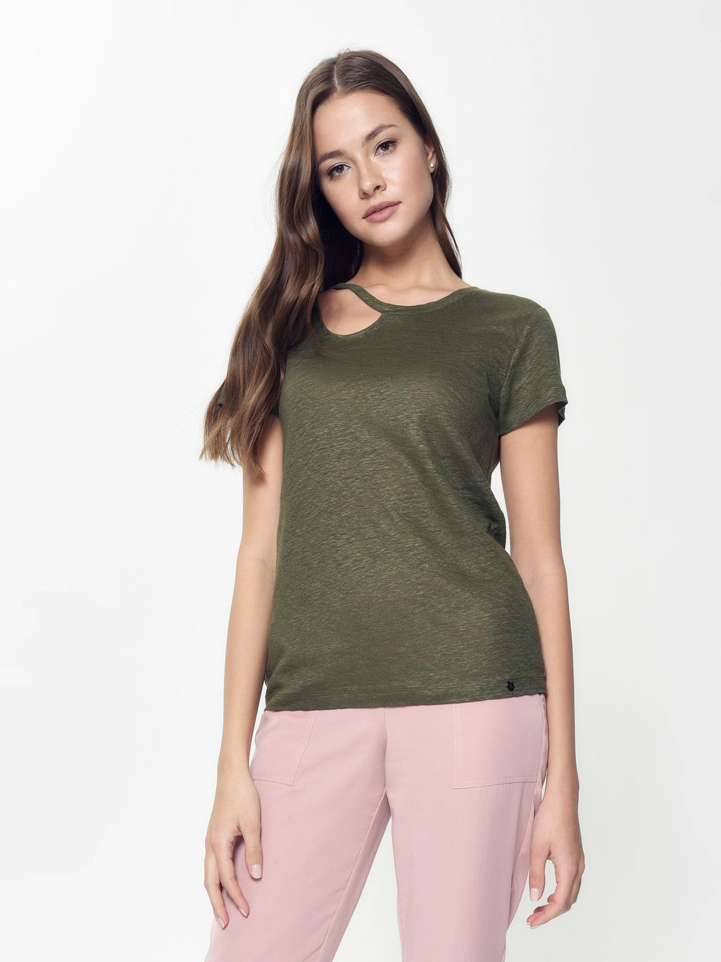 CONTE Льняная футболка с вырезом "капелька" LD 919 bronze green