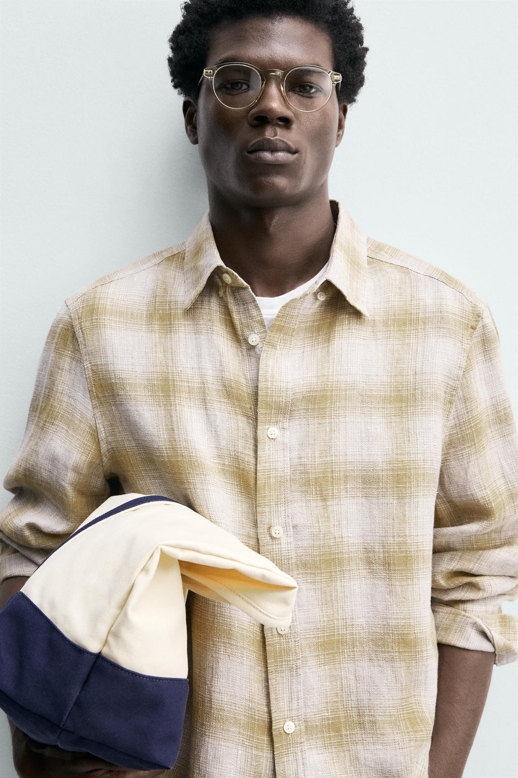 CAMISA CUADROS MEZCLA LINO / Crudo/Amarillo - Zara фото 6