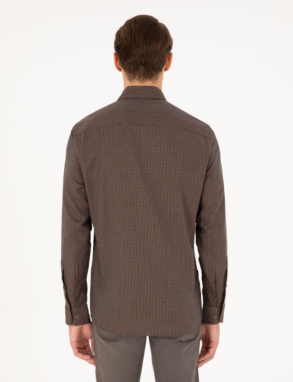 Рубашка Slim Fit коричневая с длинным рукавом