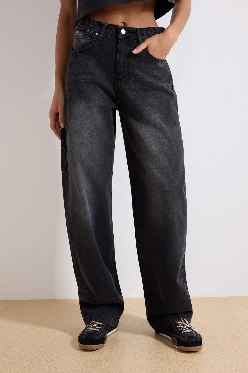 More Sustainable Antrasit Bol Kesim Yuksek Bel Carpenter Skater Baggy Jeans TWOAW24JE00308