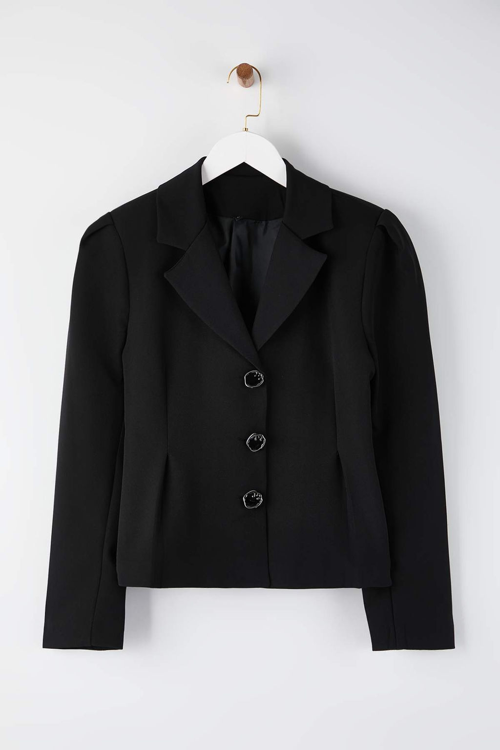 Siyah Fitted/Vucuda Oturan Dugme Aksesuarl? Dokuma Blazer Ceket TWOAW26BC00069 - Trendyolmilla фото 5