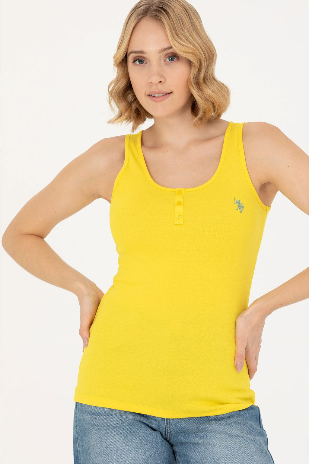 Женская желтая базовая футболка - U.s. polo assn фото 3