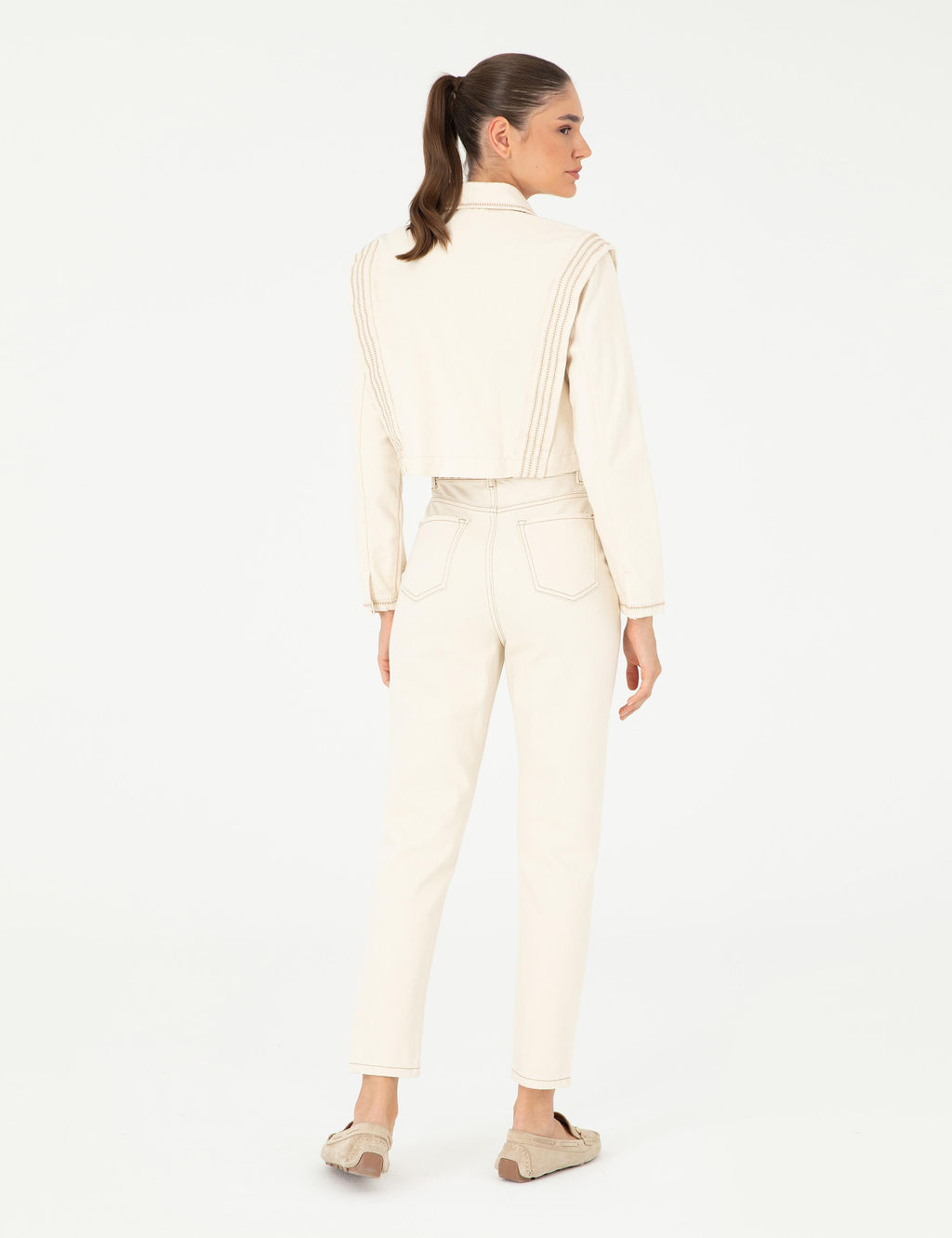 Ekru Mom High Waist Fit Jean Pantolon