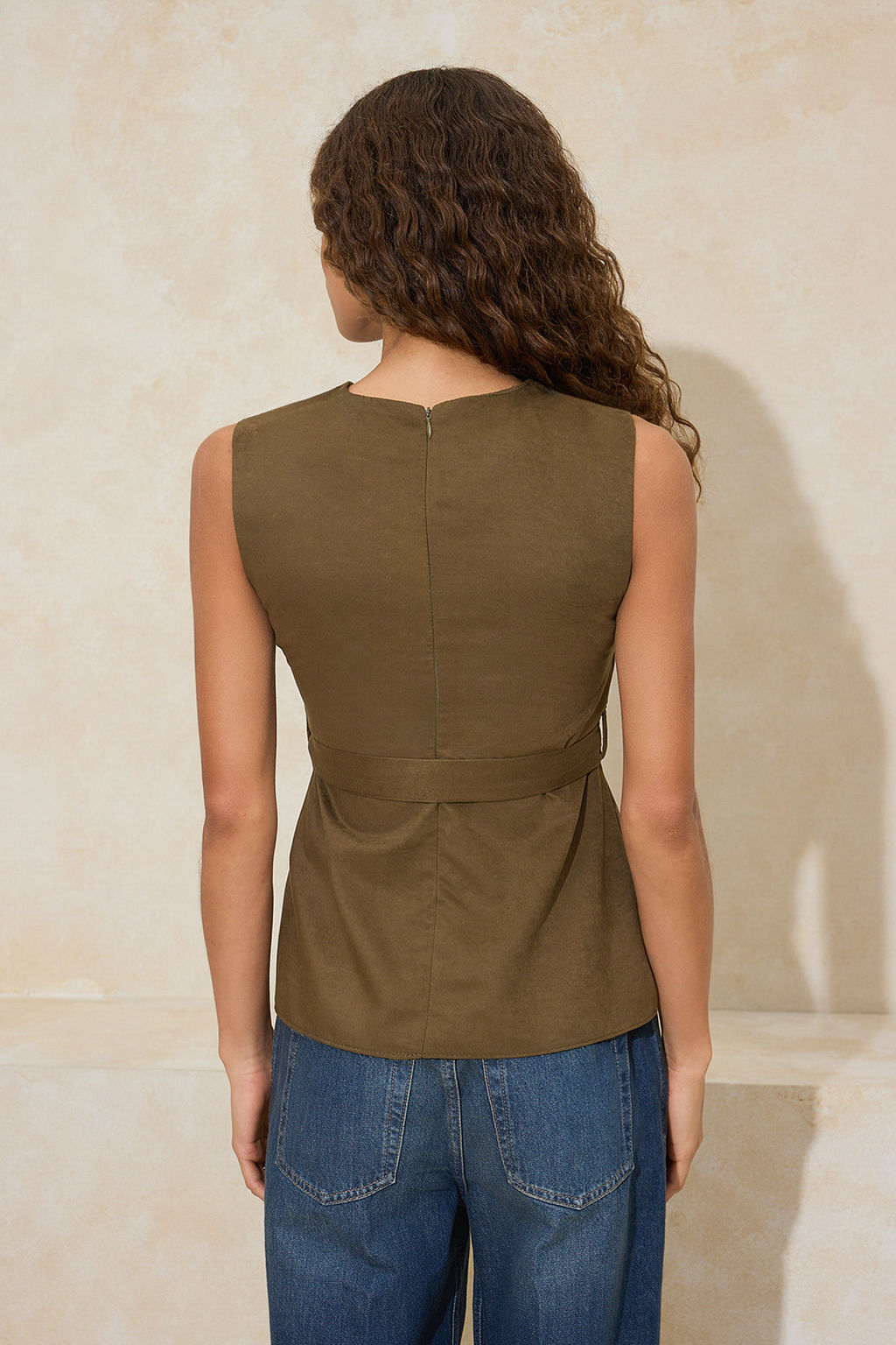 Haki Kemerli Dokuma Suet Bluz TWOSS26BZ00090