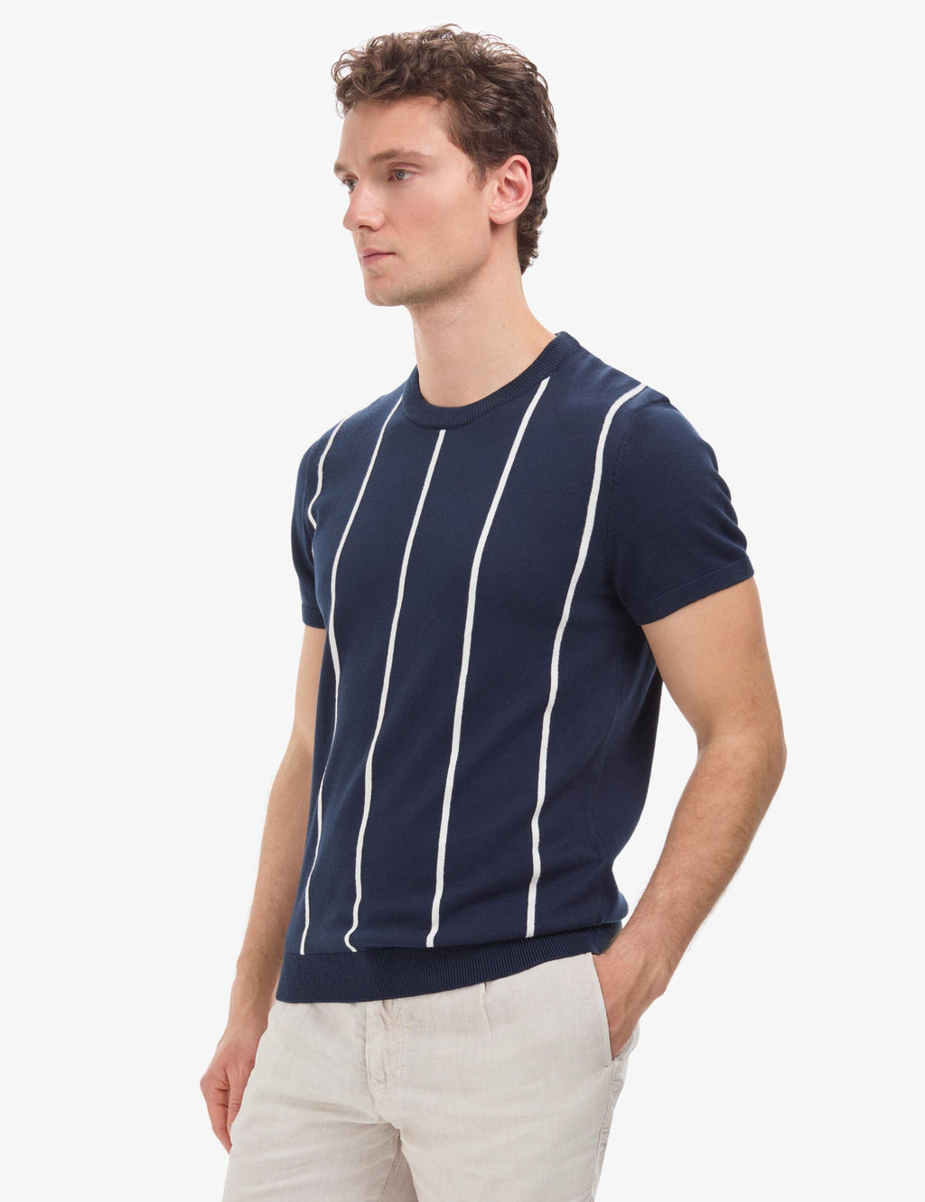 Lacivert Slim Fit Bisiklet Yaka Triko Ti__rt