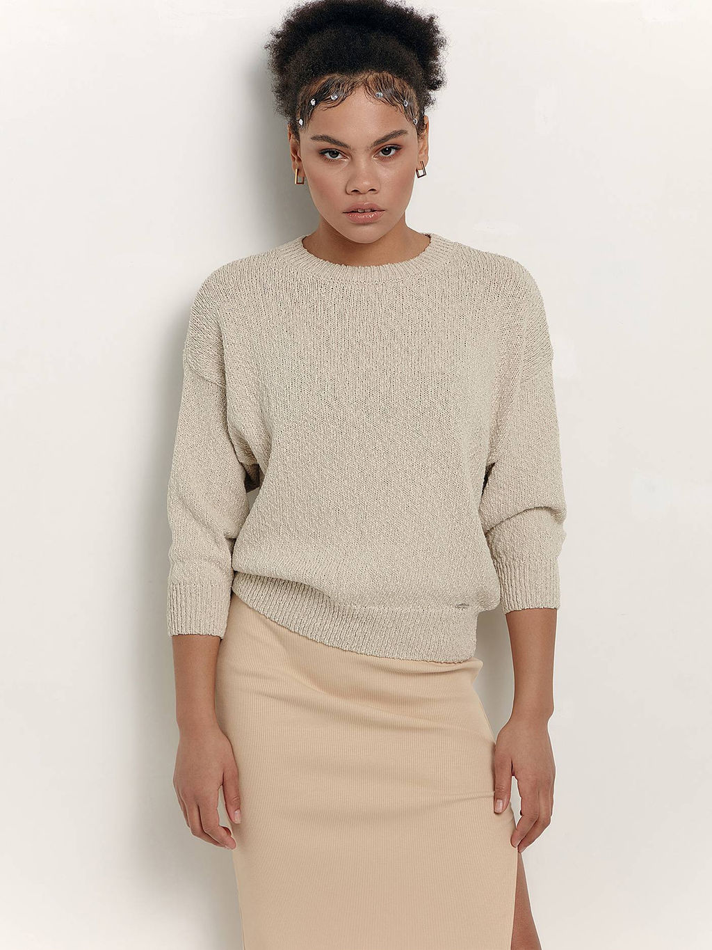 CONTE Фактурный джемпер из объемной пряжи со льном и хлопком LDK 181 beige - Conte elegant фото 2