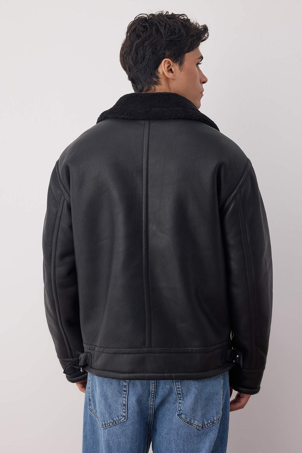 Siyah Regular Fit Suni Deri %100 PU Ici Polarl? Kal?n K?sl?k Erkek Mont TMNAW26MO00005 - Trendyolmilla фото 4