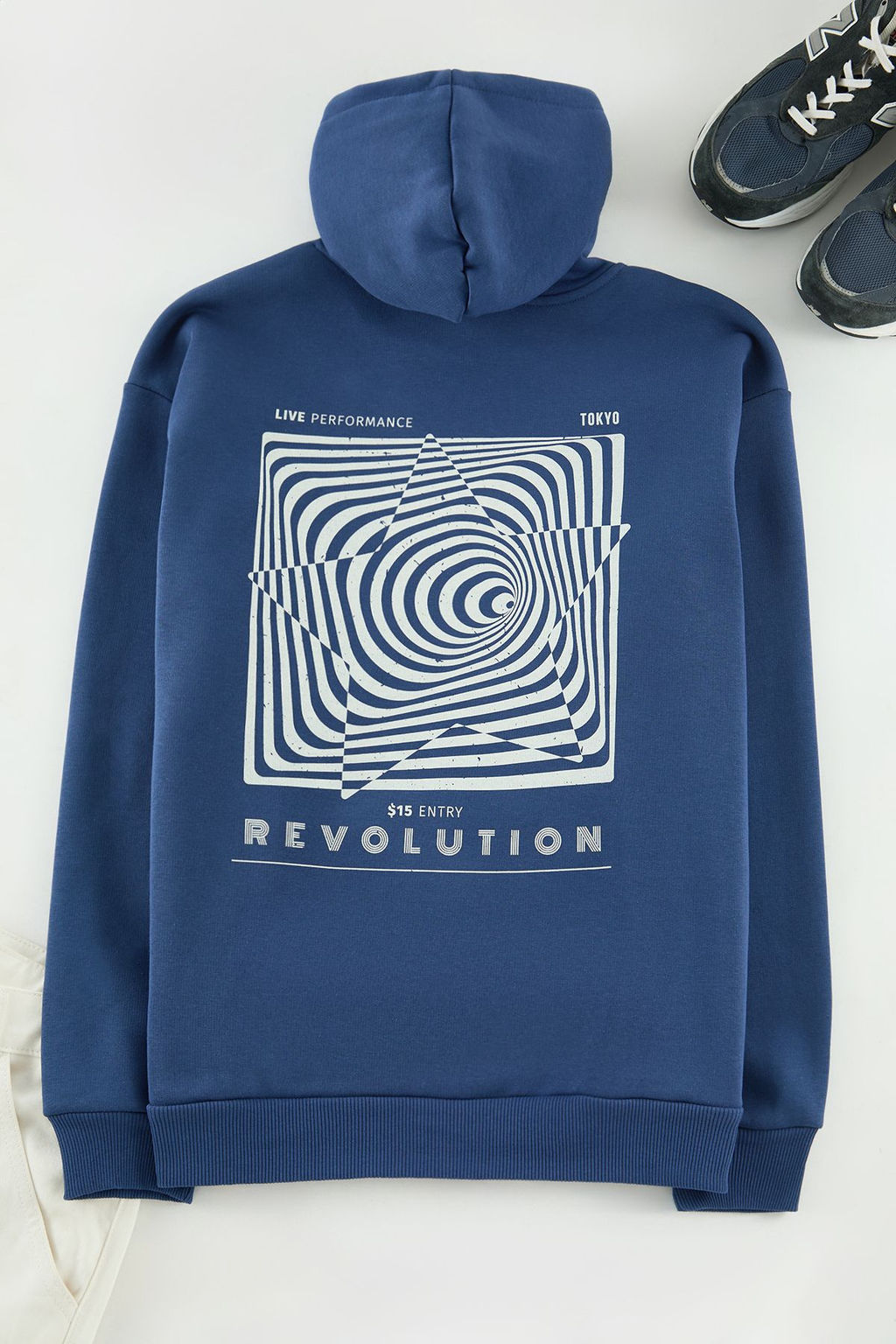 TRENDYOL MAN Siyah Oversize/Genis Kesim Kapusonlu Labirent Bask? Polar Pamuk Sweatshirt TMNAW24SW00201 - Trendyolmilla фото 19