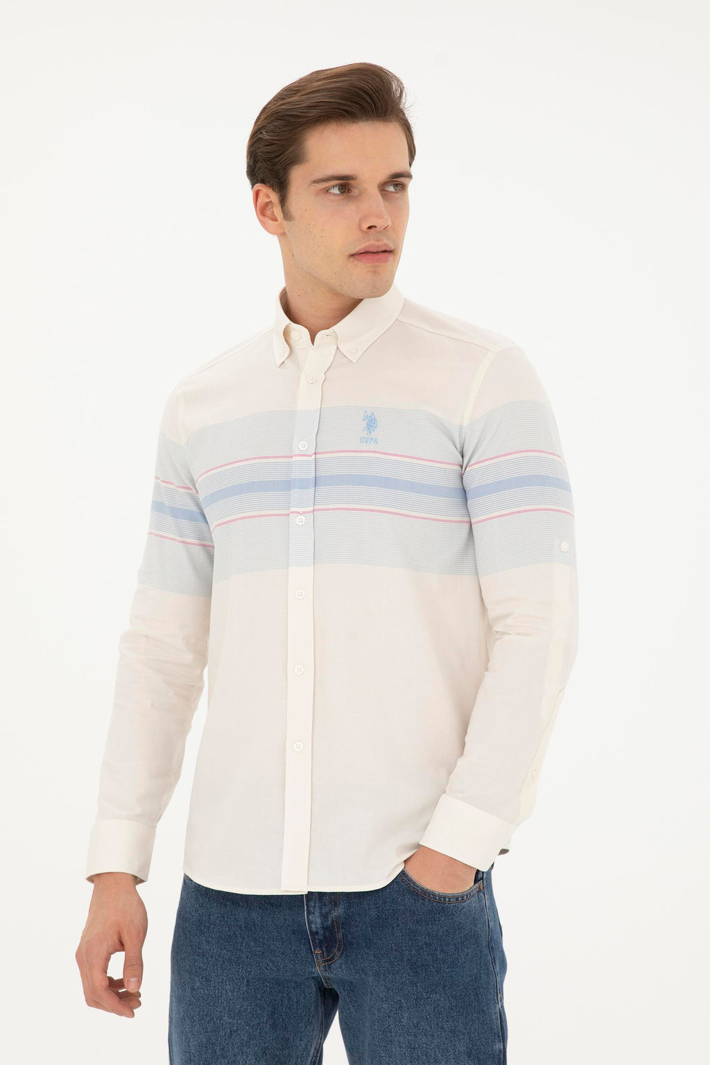 Мужская темно-синяя рубашка с длинным рукавом - U.s. polo assn фото 10