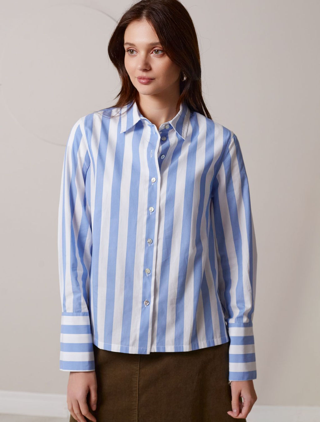 Блузка свободного силуэта в широкую полоску из 100 % хлопка - Vilatte фото 6