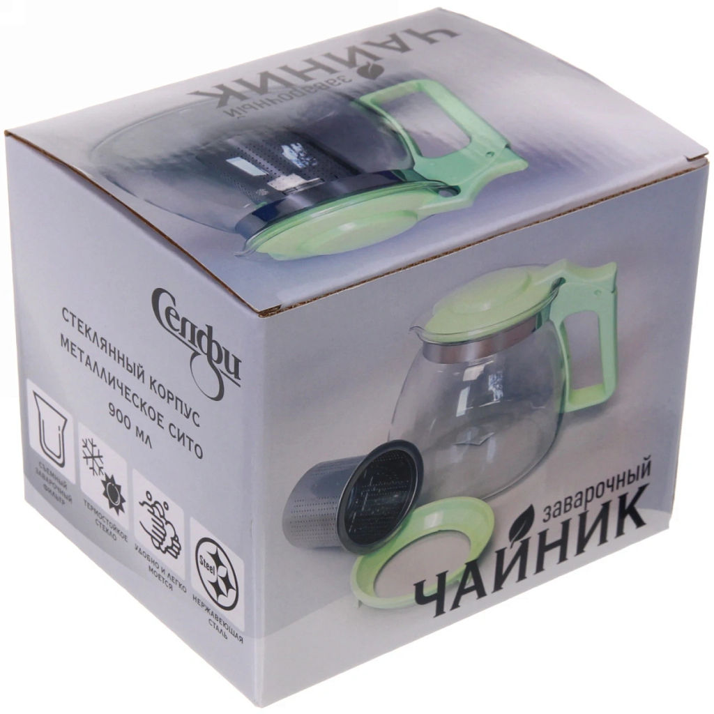 Чайник заварочный стеклянный 900 мл с металлическим ситом Селфи.микс
