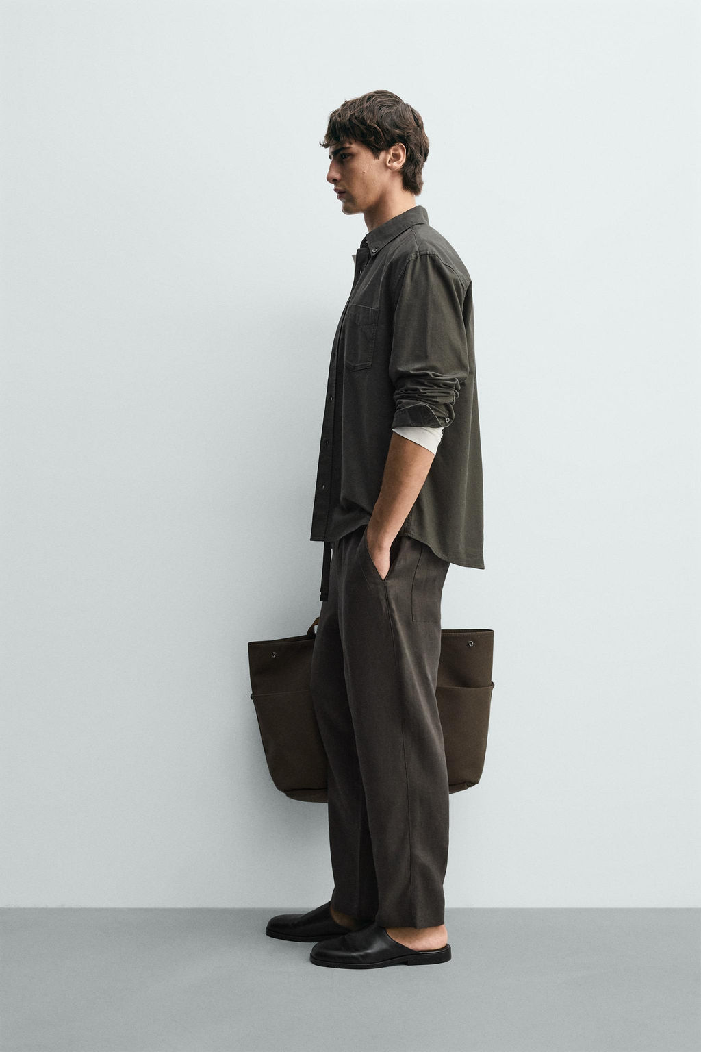 PANTAL?N RELAXED FIT 100% LINO / Verde oscuro - Zara фото 4