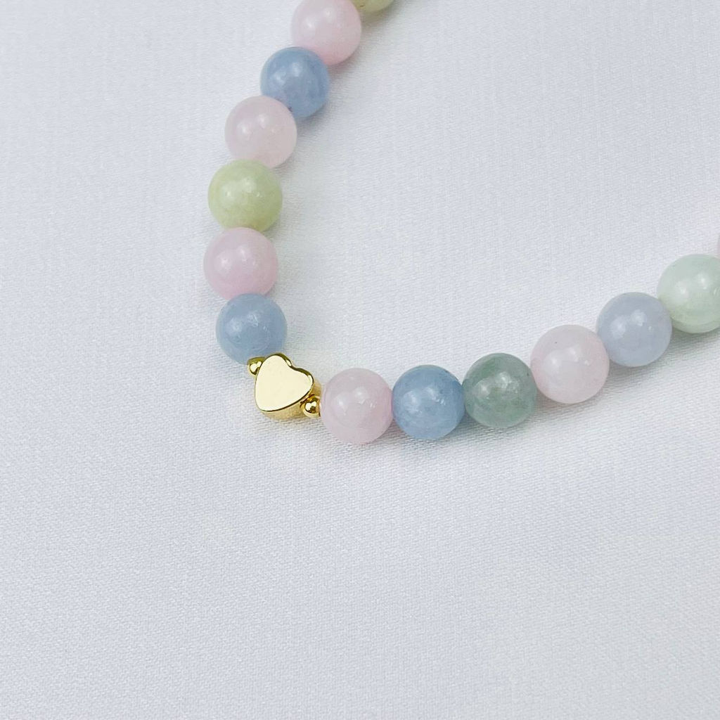 Браслет детский из Кварца микс и Берилла со вставкой Сердце - Радуга самоцветов фото 3