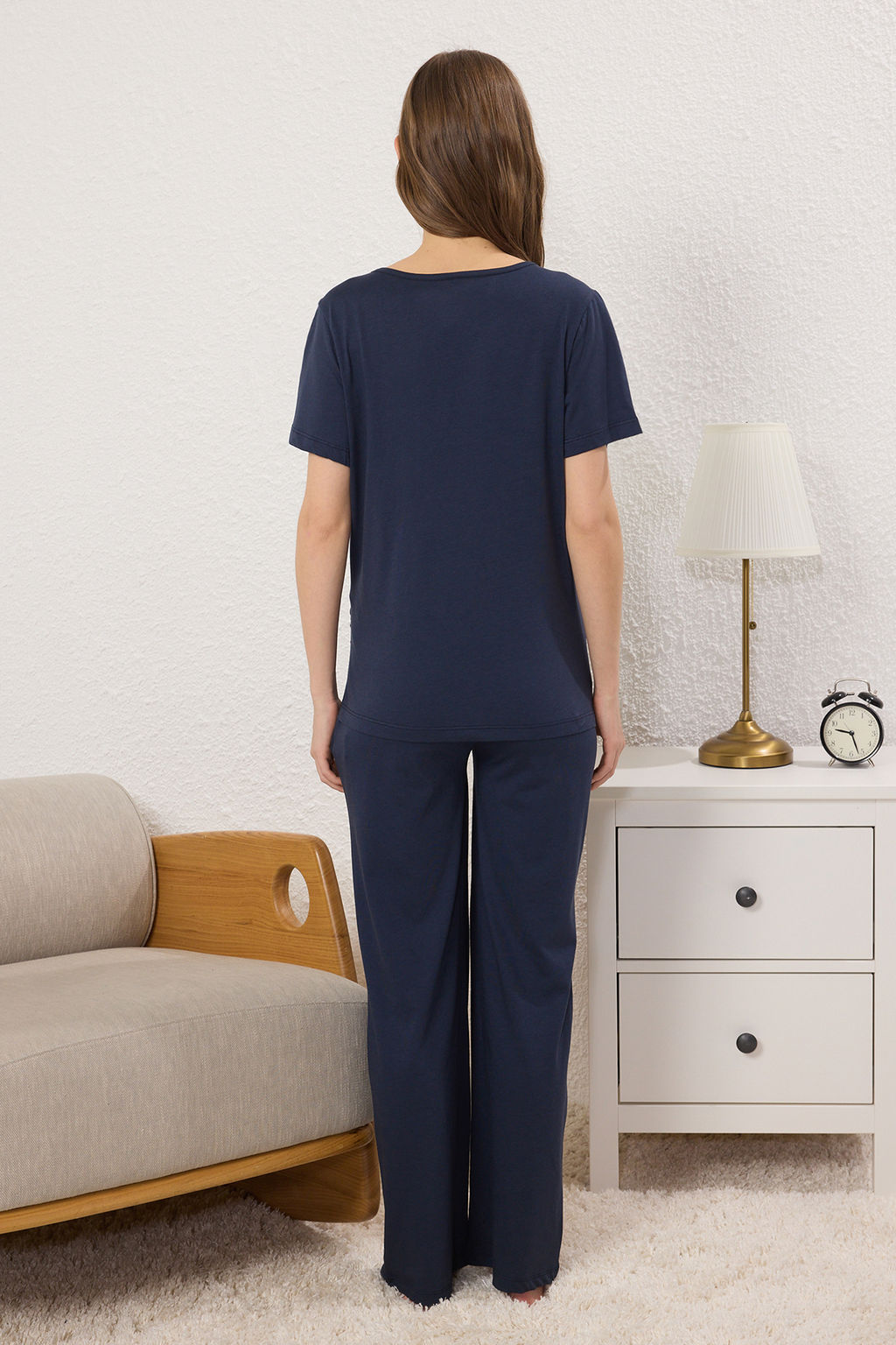 Lacivert Emzirmeye Uygun %100 Pamuk 3lu Set Orme Pijama Tak?m? TBBSS25AI00069