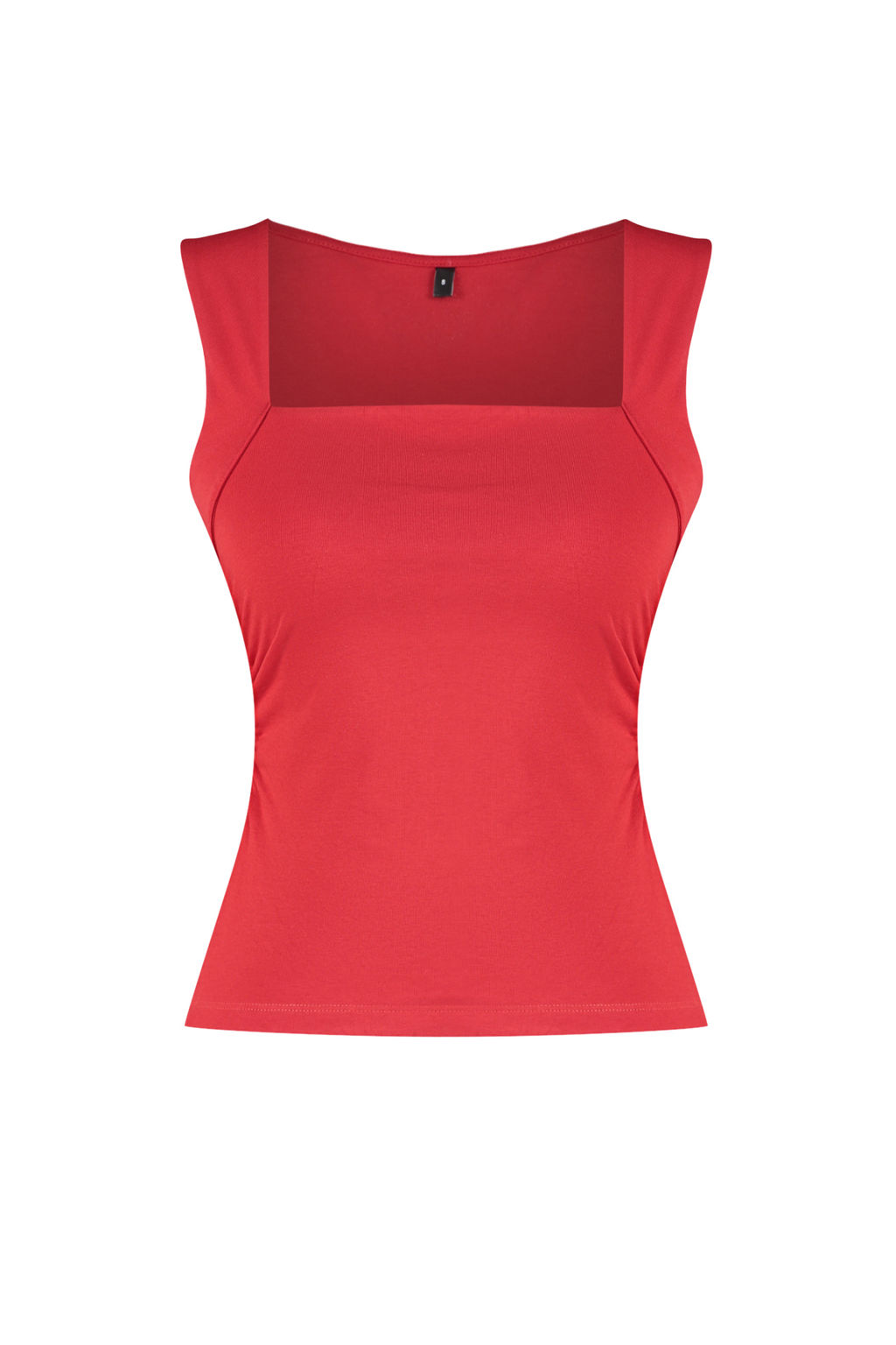 K?rm?z? Duz Kare Yaka Ask?l? Buzgulu Fitted/Vucuda Oturan Esnek Orme Bluz TWOSS24BZ00400