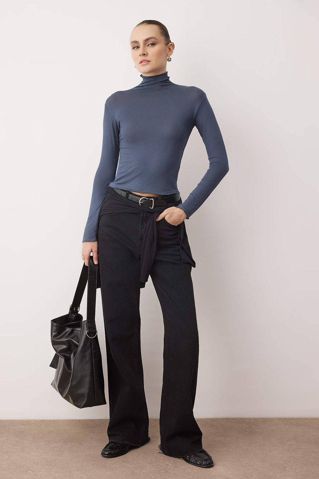 Antrasit Transparan Dik Yaka Esnek Normal Boy Orme Bluz TWOAW26BZ00266