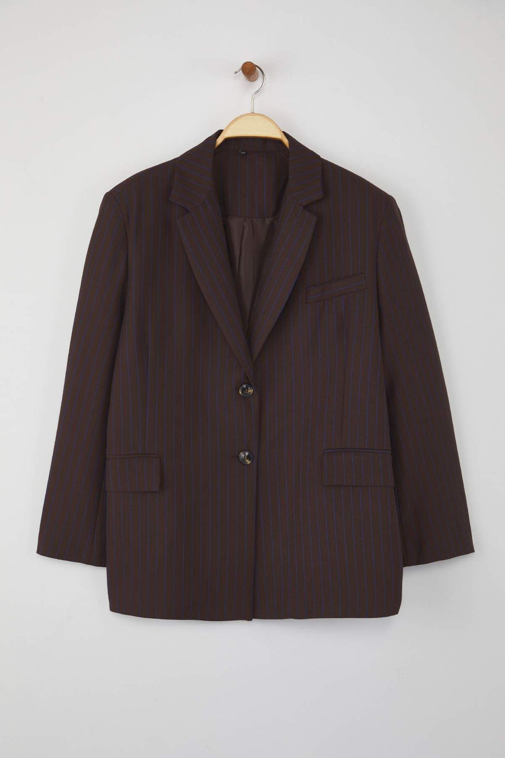 Kahverengi Koyu Mavi Cizgili Oversize Blazer Ceket TWOAW26BC00025 - Trendyolmilla фото 5
