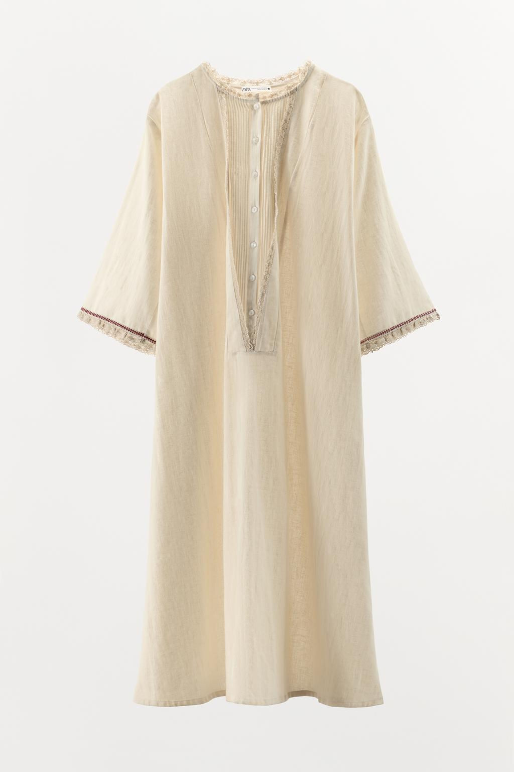 LIMITED EDITION CONTRAST LINEN BLEND KAFTAN - Zara фото 6