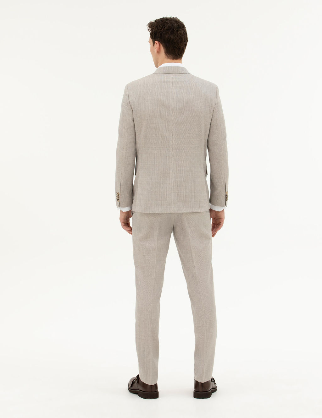 Bej Ex. Slim Fit Y_n Tak_m Elbise