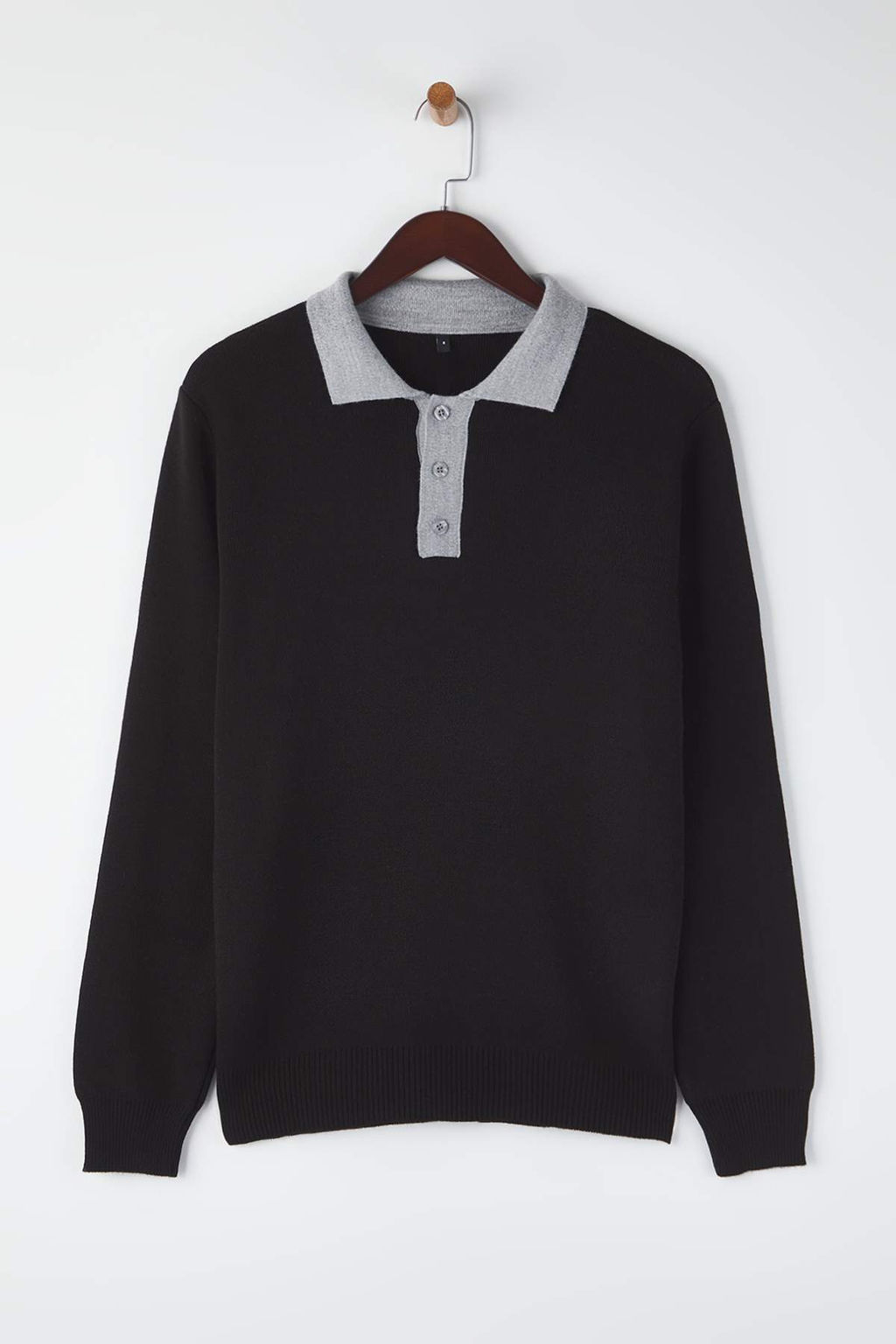 Siyah Regular Polo Yaka Renk Bloklu Kazak TMNAW26KZ00008