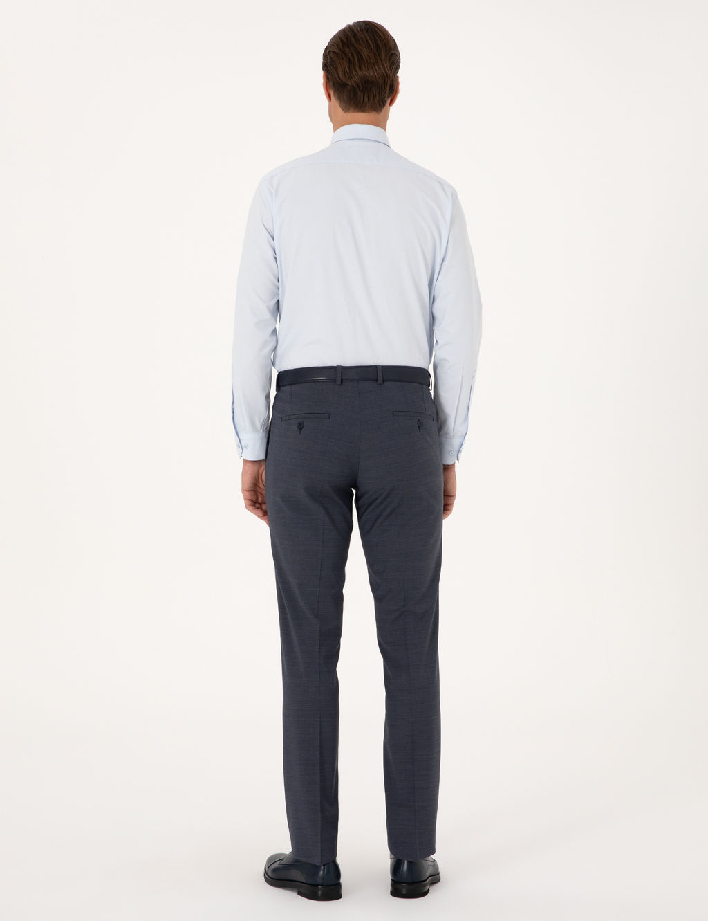 Koyu Mavi Slim Fit Y_n Kar___ml_ Kuma_ Pantolon