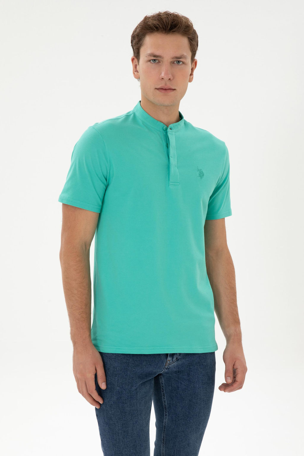 Erkek Regular Fit Hakim Yaka Mint Ti__rt