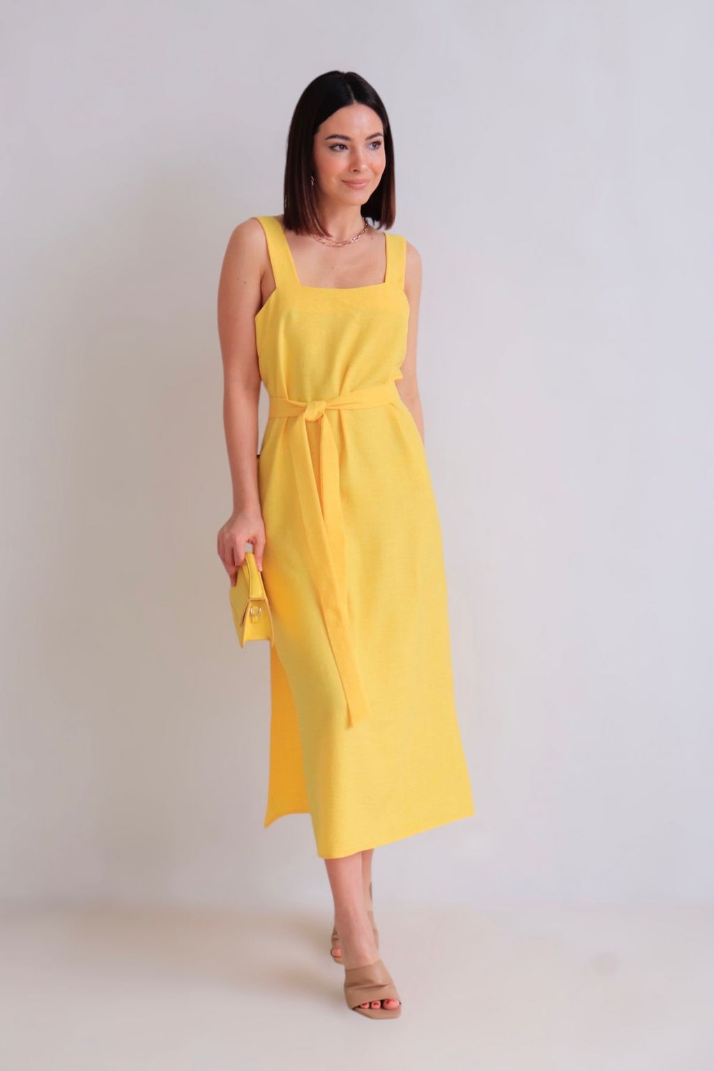 Martichelli Сарафан на широких бретелях жёлтый изо льна