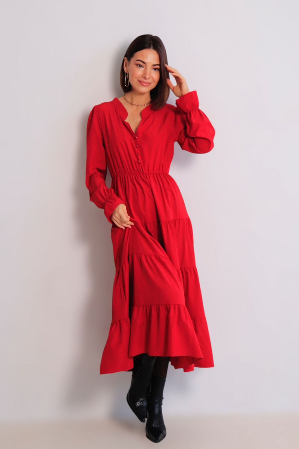 Martichelli Платье ягодное с многоярусной юбкой  фото 6