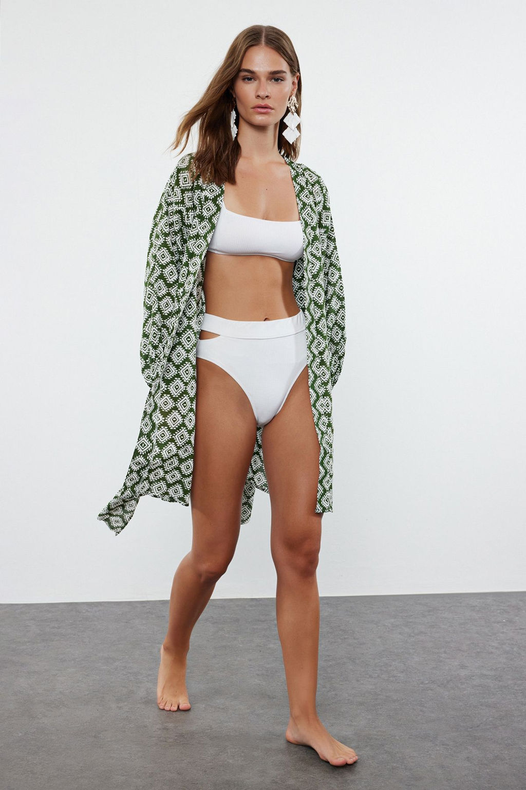 Cicek Desenli Kusakl? Mini Dokuma Balon Kollu %100 Pamuklu Plaj Kimono&Kaftan TBESS22KM0022 - Trendyolmilla фото 9