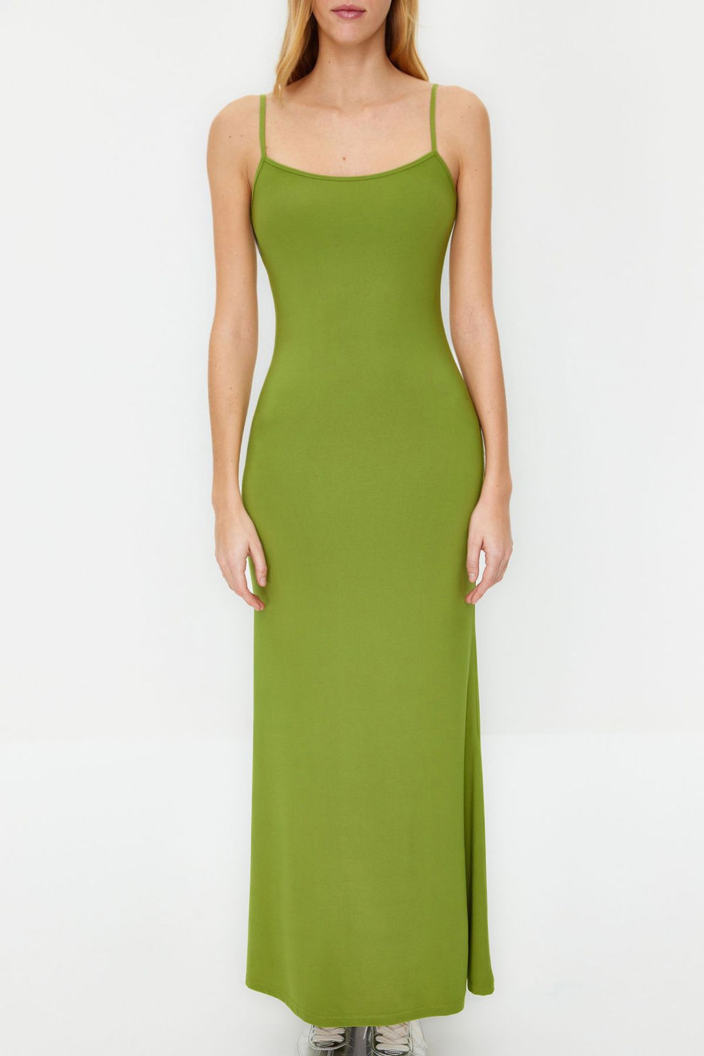 TRENDYOLMILLA Kahverengi Fitted/Vucuda Oturan Ask?l? Maxi Esnek Orme Kalem Elbise TWOSS23EL02435  фото 65