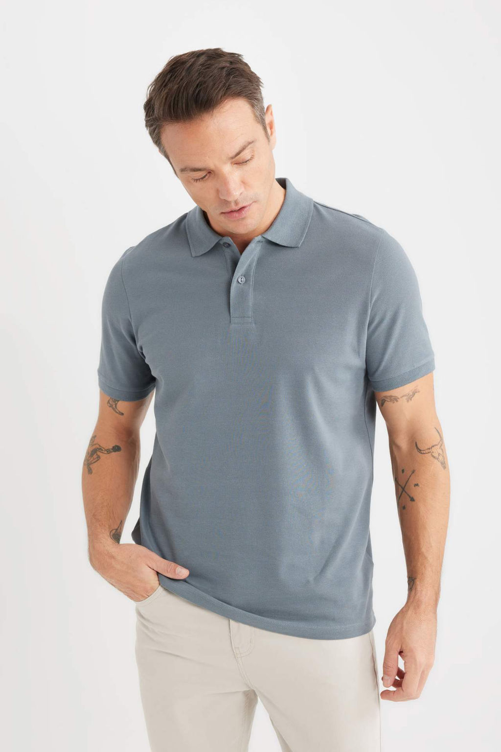 New Regular Fit K?sa Kollu Basic Duz Polo Tisort - Defacto фото 8