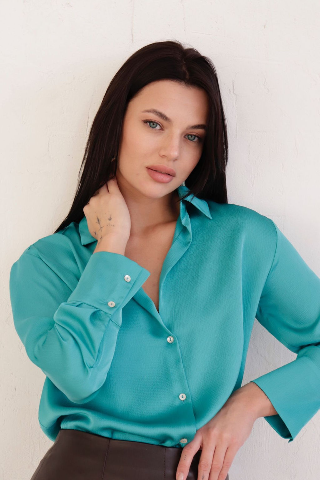 11160 Блуза из плотного шёлка бирюзовая - Martichelli фото 8