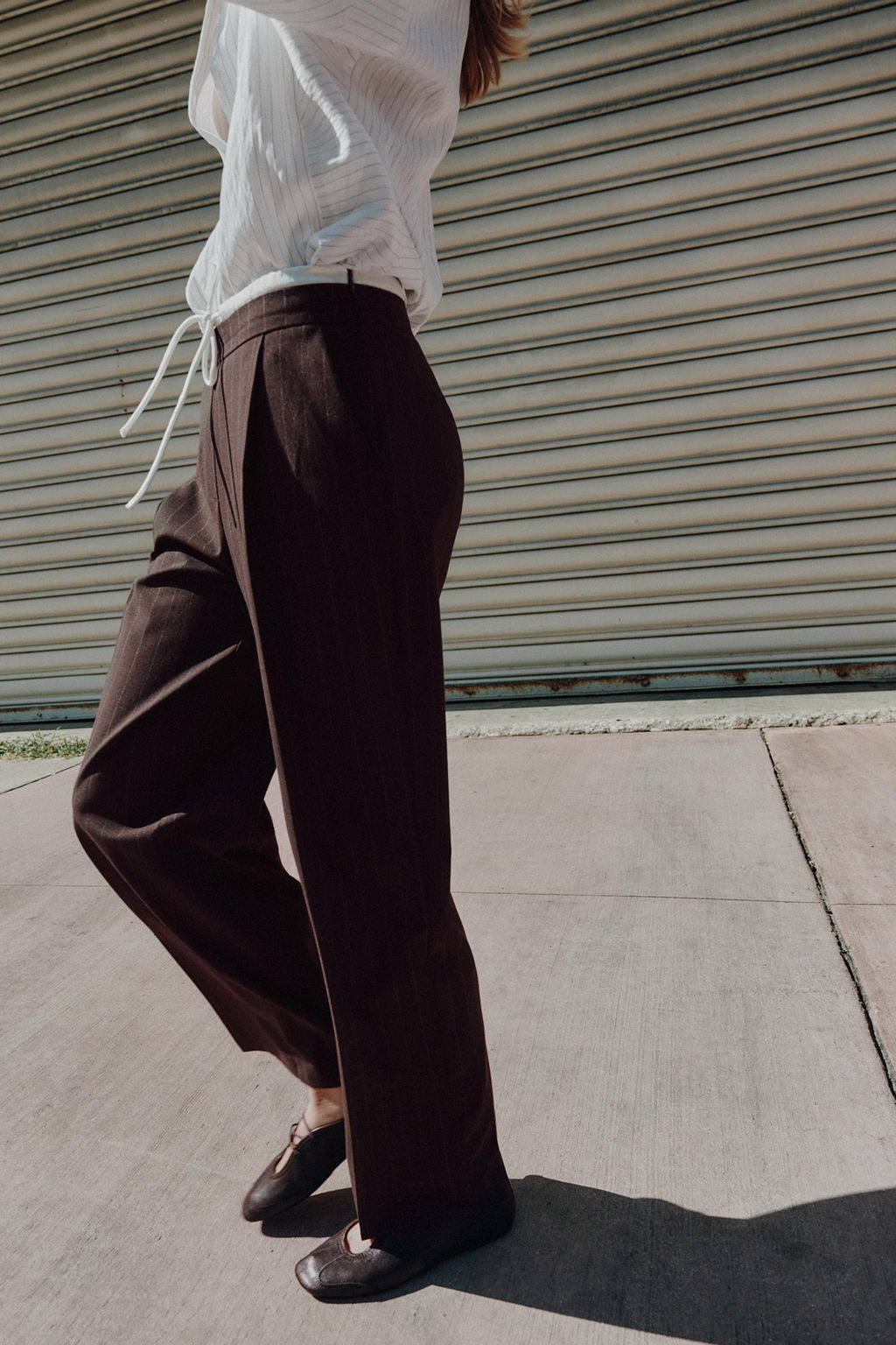 PANTAL?N ANCHO CINTURA DOBLE / Marr?n