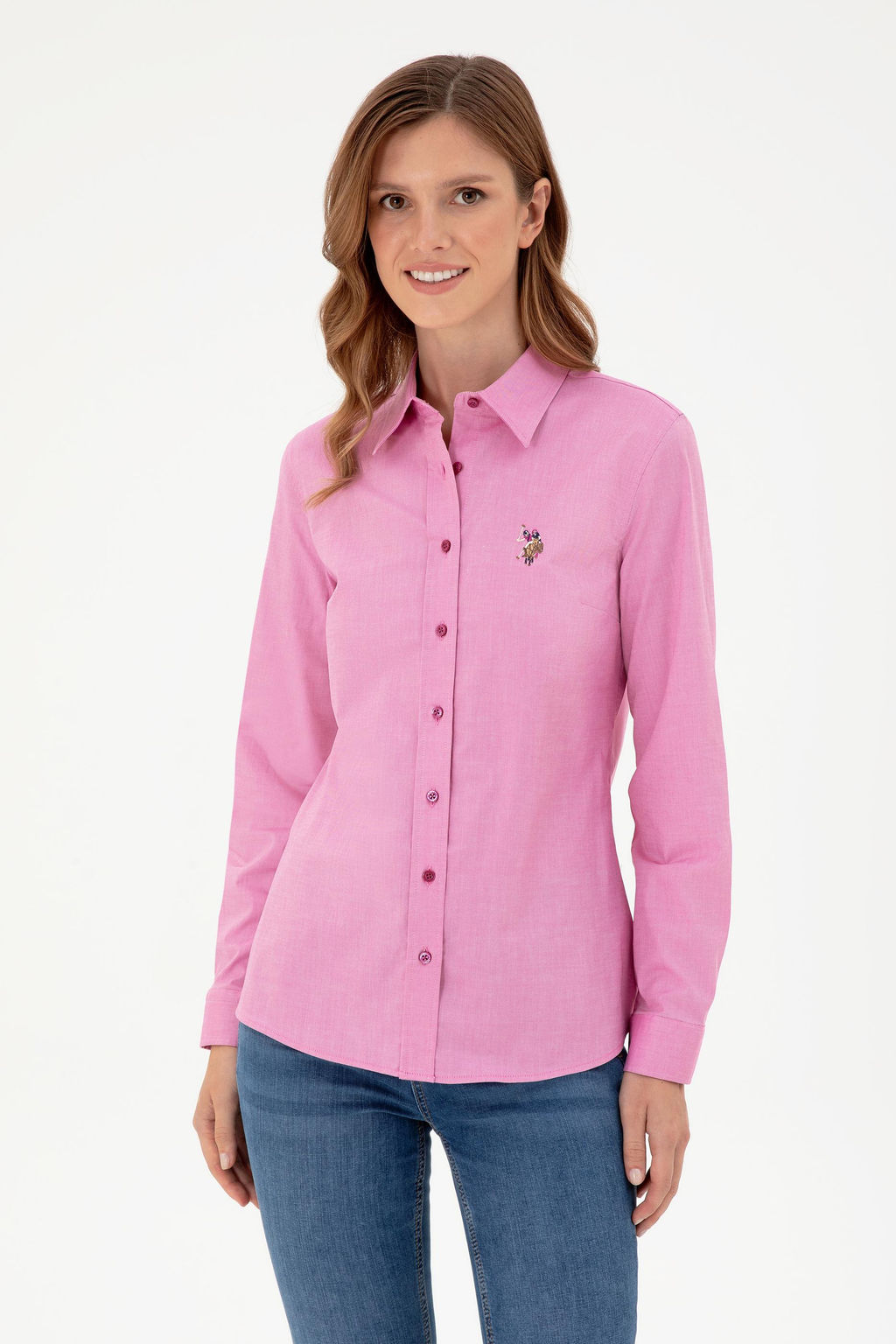 Женская базовая рубашка цвета фуксии с длинным рукавом Неожиданная скидка в корзине