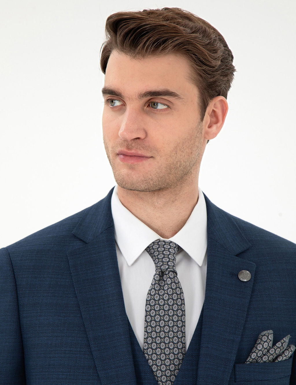 Lacivert Ex. Slim Fit Yelekli Tak_m Elbise