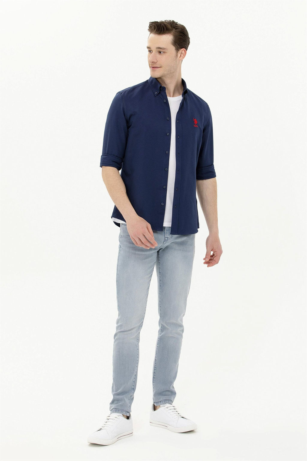 Мужская темно-синяя базовая рубашка с длинным рукавом Неожиданная скидка в корзине - U.s. polo assn фото 4