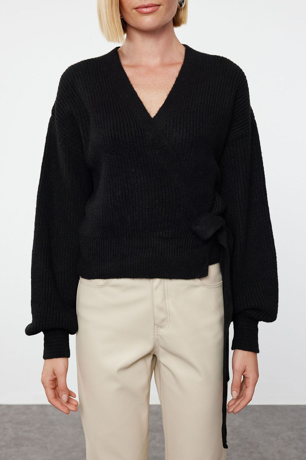 TRENDYOLMILLA Ekru Yumusak Dokulu V Yaka Triko H?rka TWOAW24HI00282  фото 11