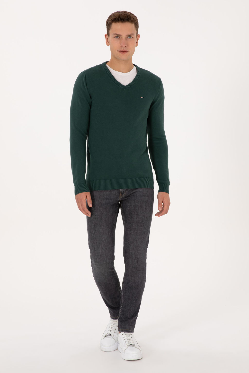 Erkek Slim Fit V Yaka Koyu Ye_il Basic Kazak - U.s. polo assn фото 4