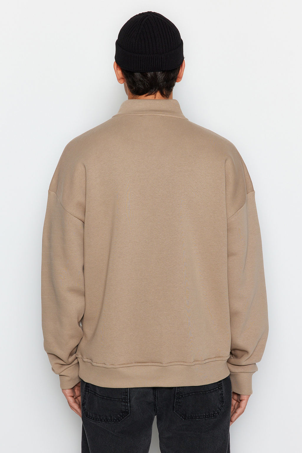 TRENDYOL MAN Vizon Oversize/Genis Kesim Fermuarl? Nak?s Detayl? Ici Polar/S?cak Tutan Sweatshirt TMNAW24SW00132 - Trendyolmilla фото 6