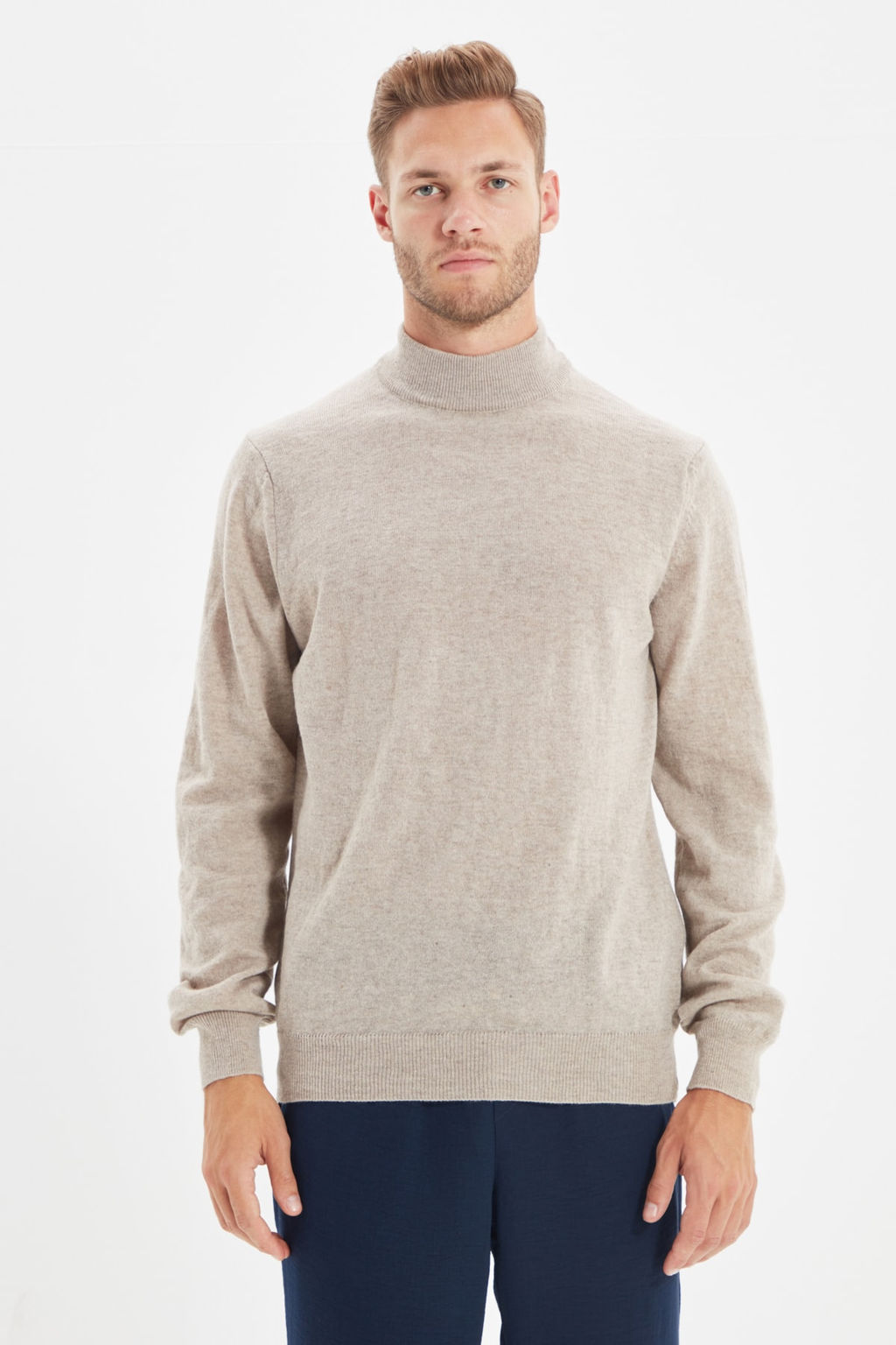 TRENDYOL MAN Bej Slim Fit Yunlu Yar?m Bal?kc? Yaka Basic Triko Kazak TMNAW21KZ1595 - Trendyolmilla фото 10