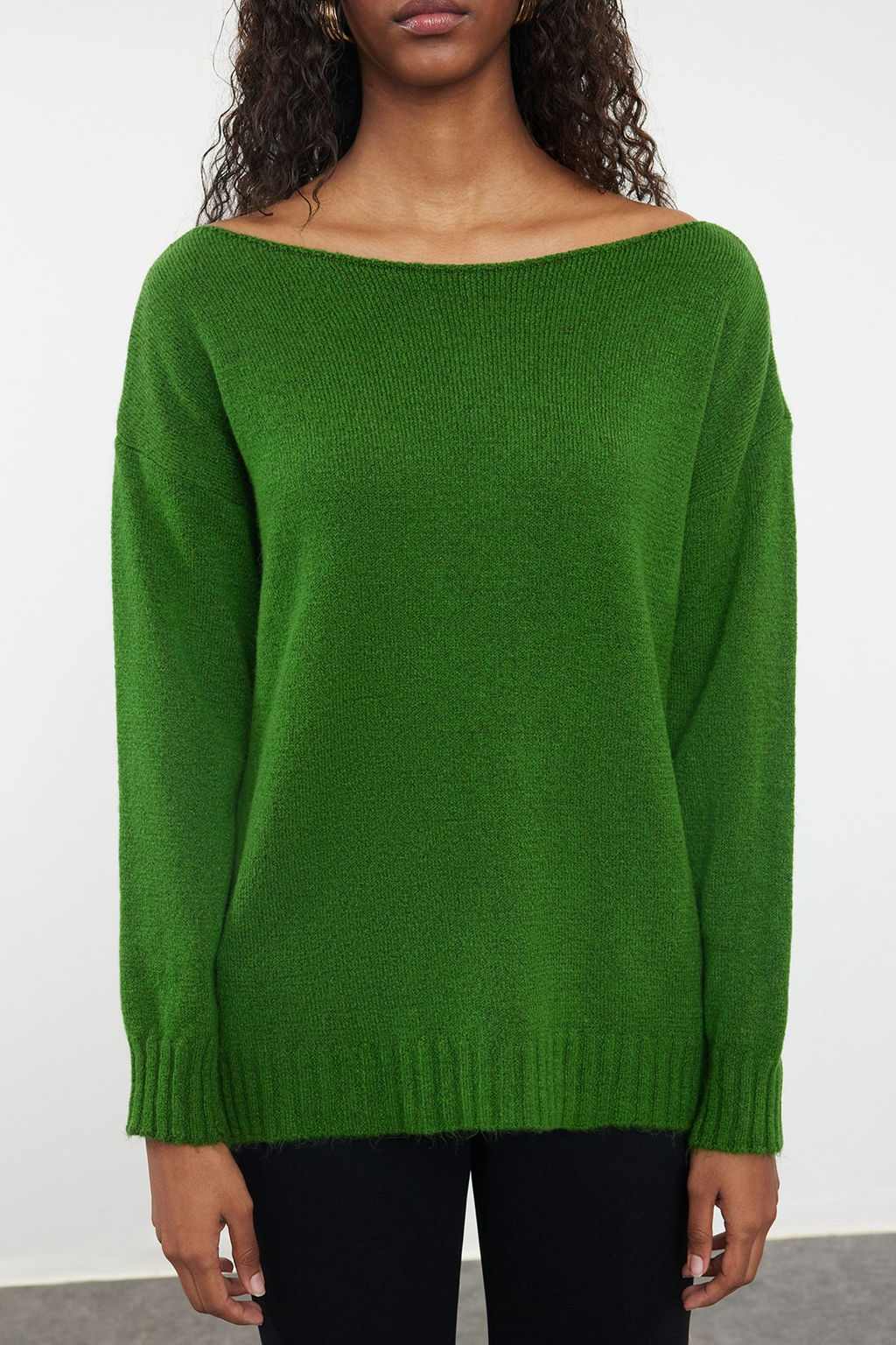 Yesil Yunlu Kay?k Yaka Basic Triko Kazak TWOAW25KZ00010