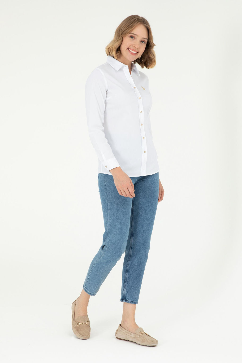 Рубашка U.S. Polo Assn Basic белая с длинным рукавом