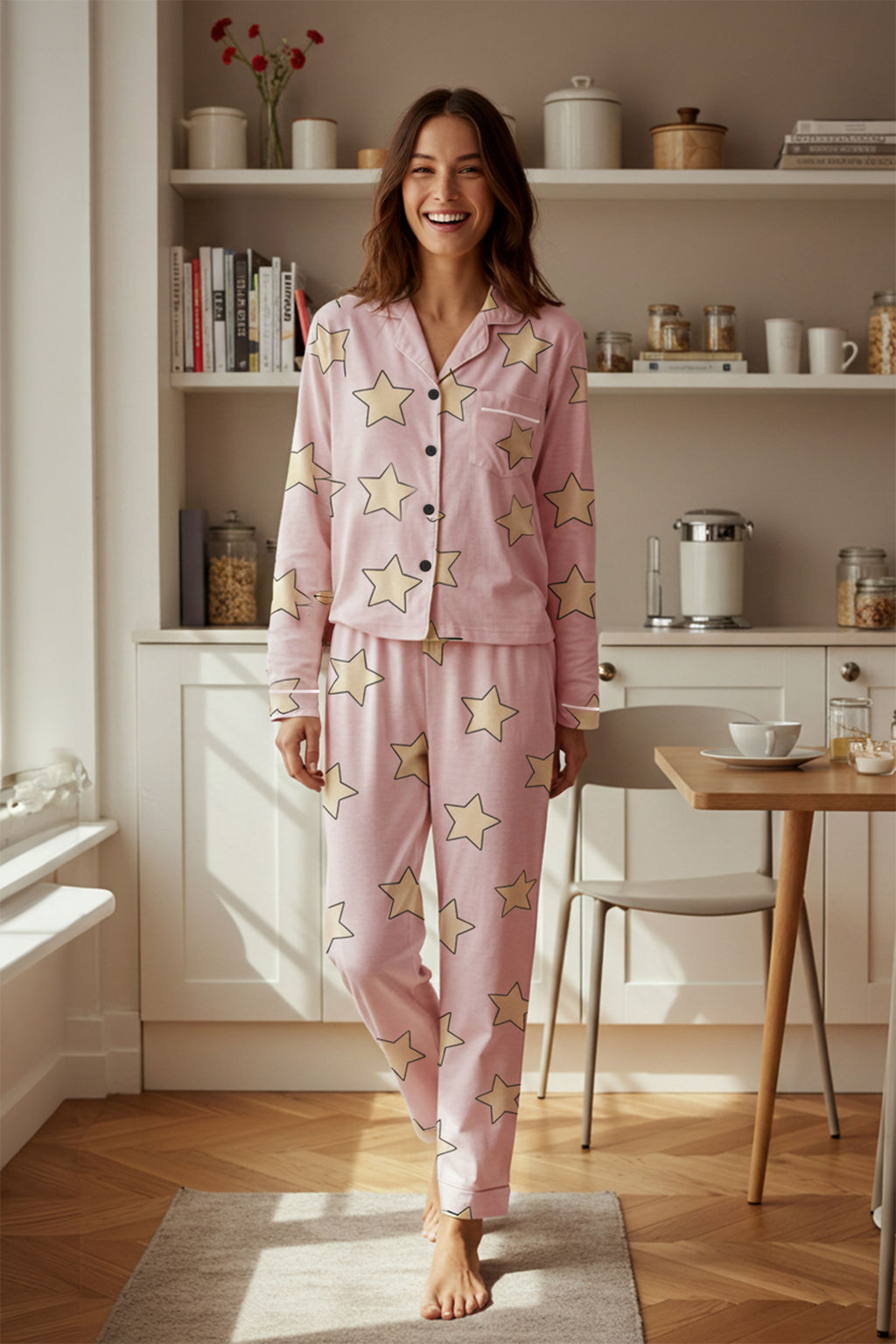 Trendyolmilla Bordo %100 Pamuklu Y?ld?z Desenli Orme Pijama Tak?m? THMAW21PT0456  фото 10