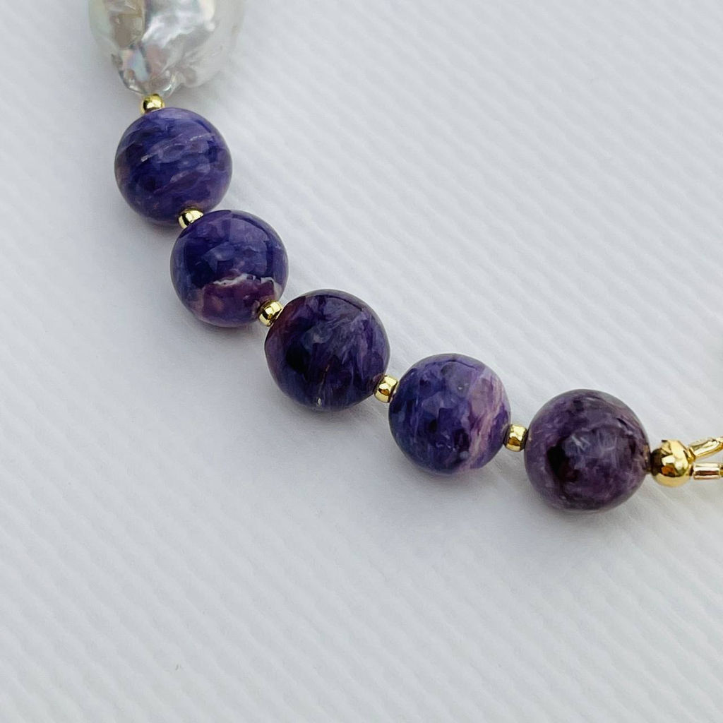 Браслет из Чароита, Жемчуга и Лунного камня