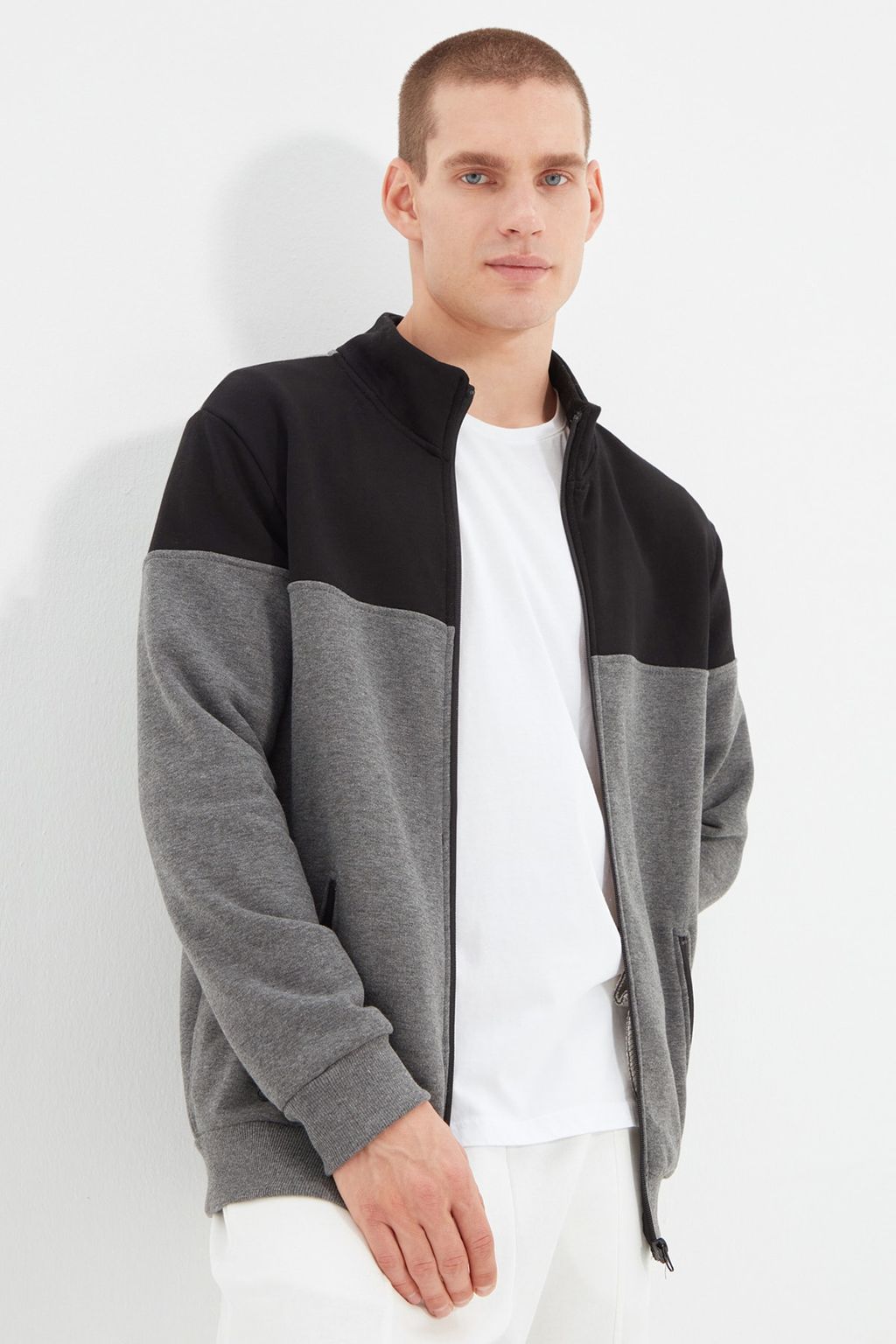 TRENDYOL MAN Lacivert-Gri Melanj Regular Fit Uzun Kollu Dik Yaka Fermuarl? Sweatshirt TMNAW22SW0720 - Trendyolmilla фото 6