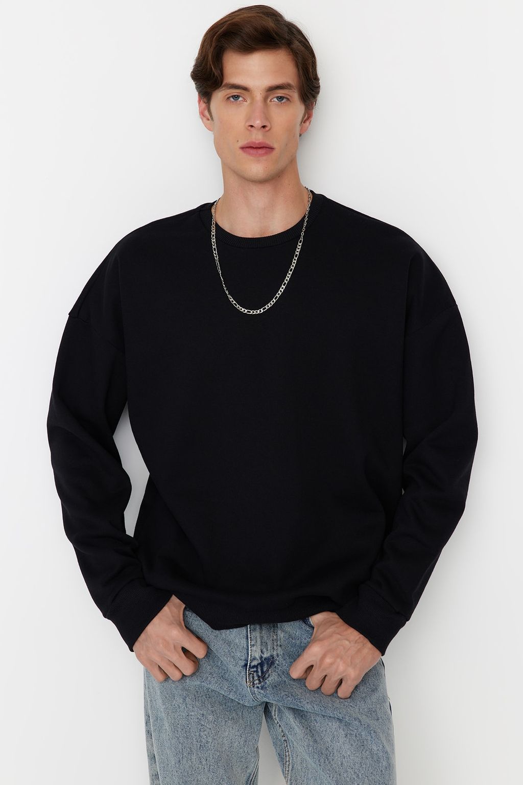 TRENDYOL MAN Lacivert Bisiklet Yaka Oversize/Genis Kesim Ici Polar/S?cak Tutan Mistik Bask? TMNAW23SW00275 - Trendyolmilla фото 3