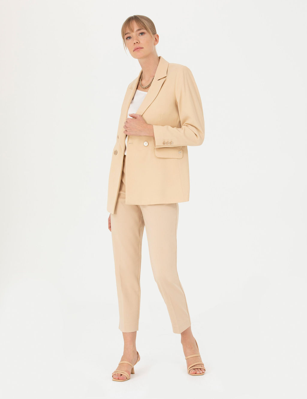 Bej Kruvaze Slim Fit Ceket